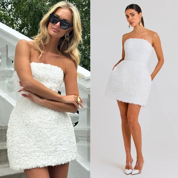 Nadine Merabi Maisy White 3D Floral Applique Corset Strapless Mini Dress XL - Picture 14 of 14